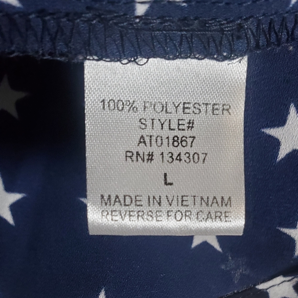 Lumiere‎ Blue/White Patriotic Stars Cold Shoulder Long Sleeve Blouse Size Large - Picture 8 of 12